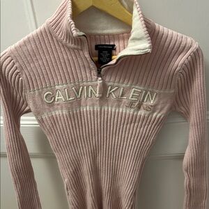 Calvin Klein Pink Ribbed Half-Zip Sweater